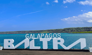 Baltra Sign at Ithabaca Canal. Galapagos Islands.