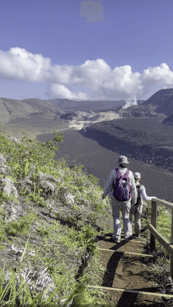 Stairs leading down into the Sierra Negra volcano caldera